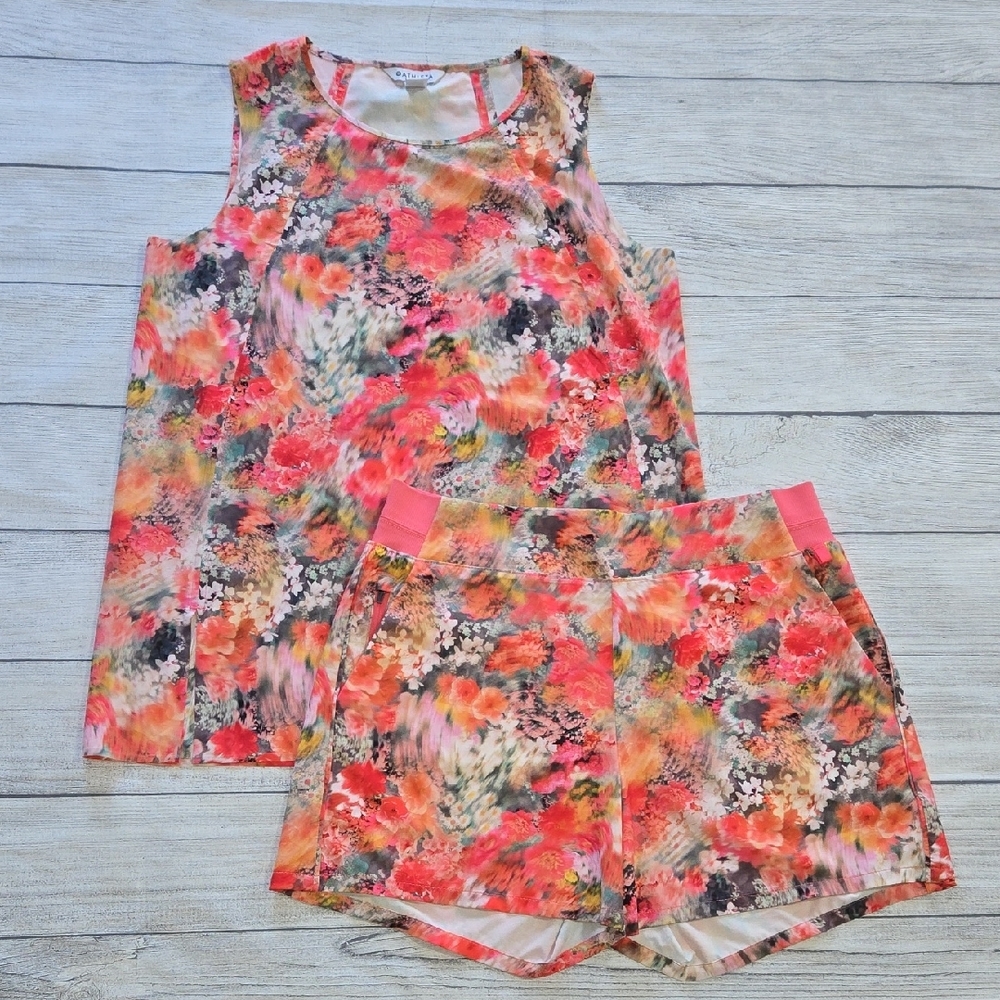 Athleta Refined Zephyr Tank & Brooklyn Printed Shorts Floral Print Set